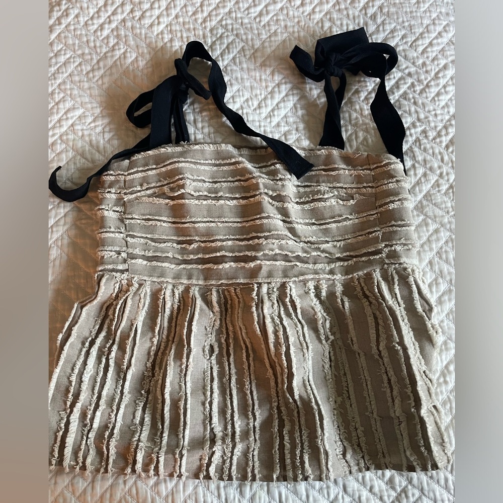 Maeve cream and black top with adjustable ties